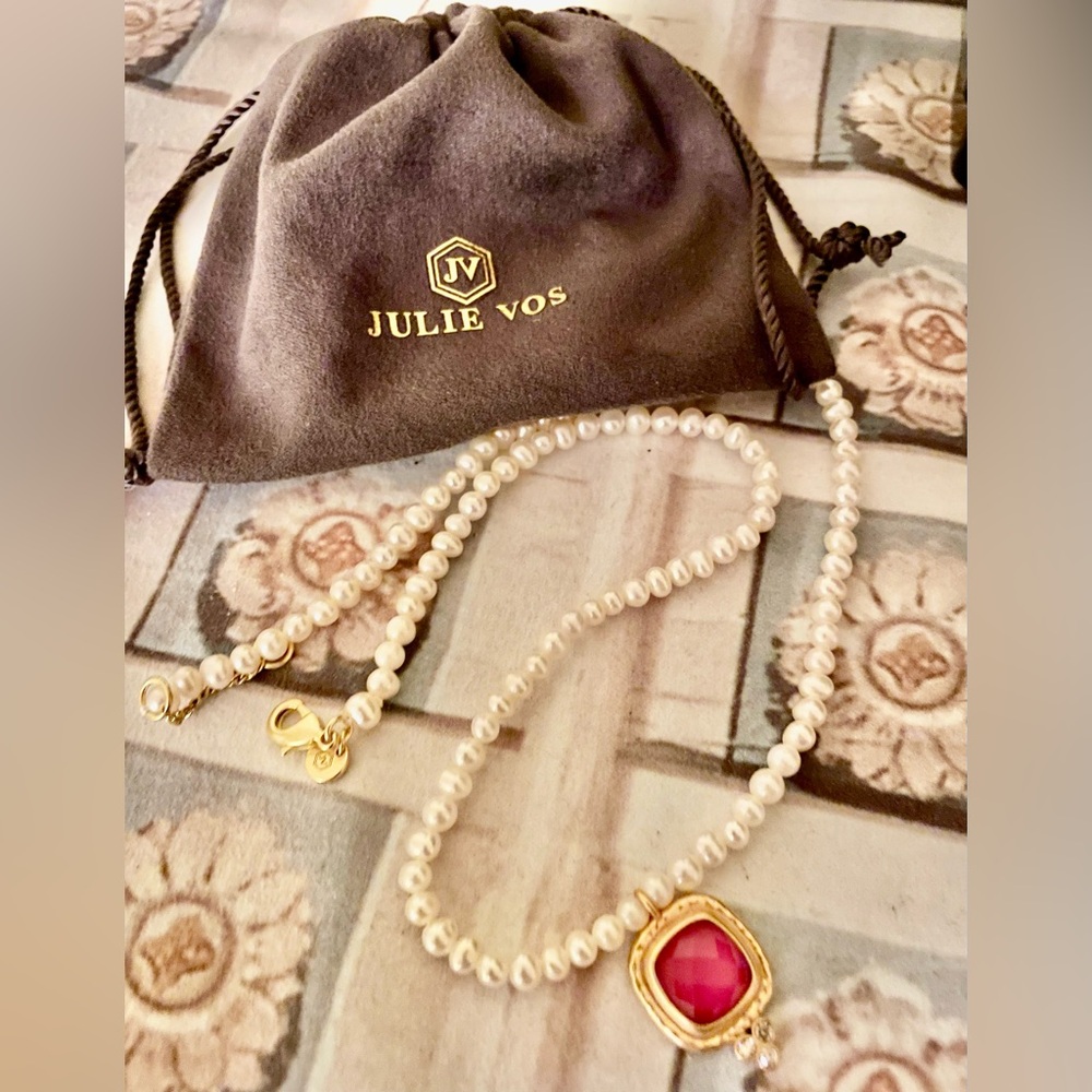 Stunning pearl and ruby gemstone Julie Vos "Tudor" necklace - Picture 3 of 5